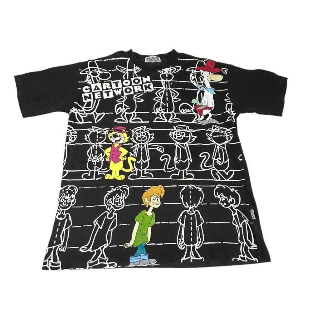 Vintage Cartoon Network Shirt Large AOP Graphic Tee 1996 RARE EURO PRINT